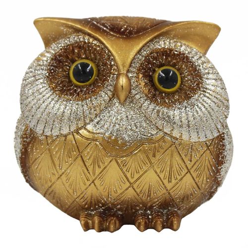 Coruja C/ Glitter Decorativa 11cm em Resina Youbai