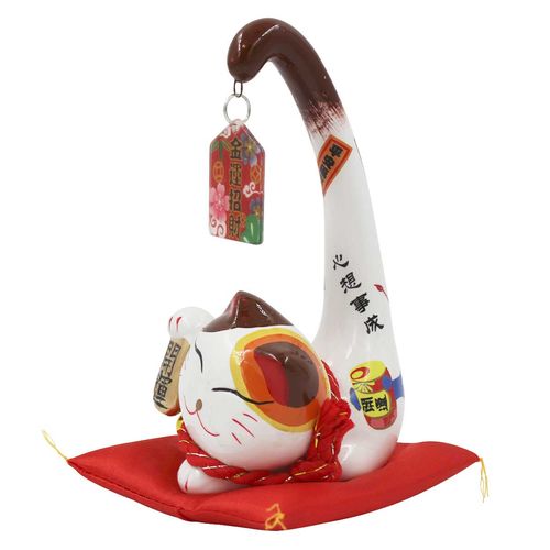Gato da Sorte Maneki Neko 15,5x7cm em Porcelana Youbai