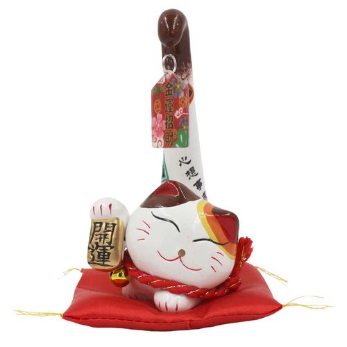 Gato da Sorte Maneki Neko 15,5x7cm em Porcelana Youbai