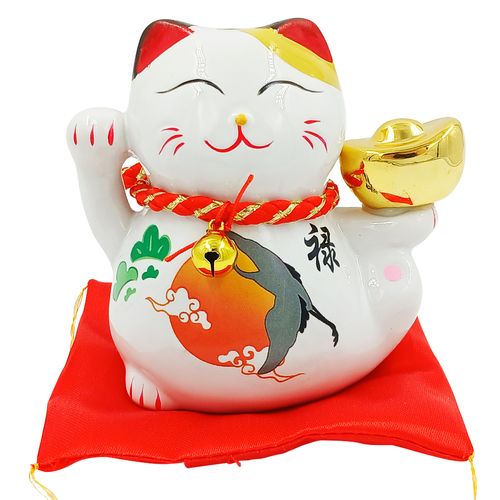 Gato da Sorte Maneki Neko 10cm em Porcelana Youbai
