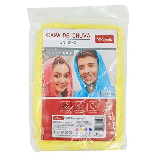Capa de Chuva Adulto C/ Capuz em Plástico Wellmix