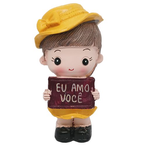 Menina C/ Plaquinha Decorativa 10cm em Resina Livon