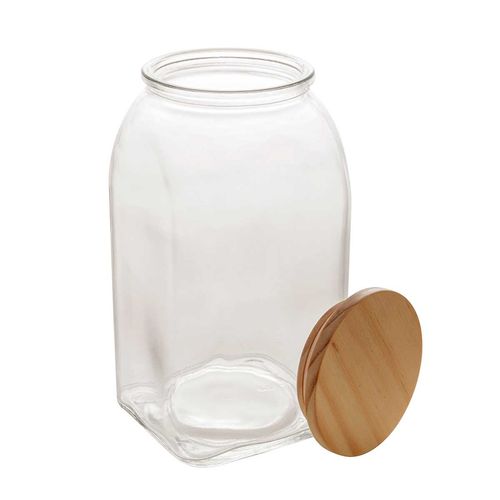 Porta Mantimento C/ Tampa Bambu 1400ml em Vidro Lyor