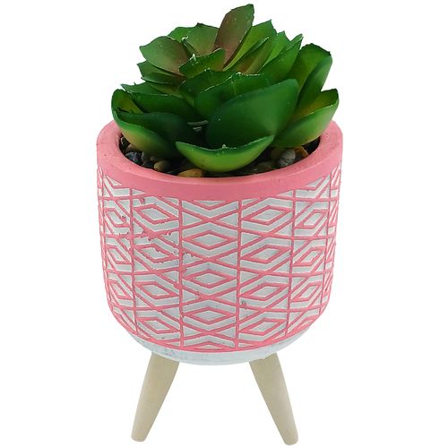 Vaso C/ Planta Artificial Decorativo 15x8cm em Cimento Livon