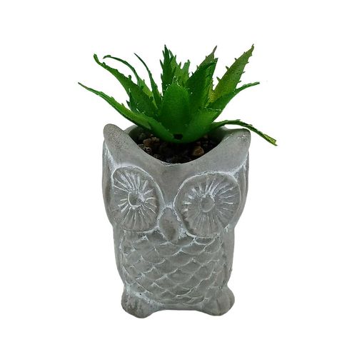 Vaso Coruja C/ Planta Artificial 8x6cm em Cimento Livon