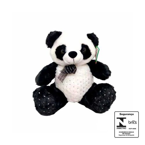 Panda de Pelúcia  detalhe de micro Corações Prata 25cm Fizzy