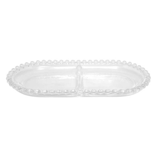 Petisqueira Pearl C/ Divisória 24x12cm em Cristal Wolff
