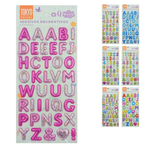 Cartela de Adesivos Alfabeto Decorativos 20,5x9cm em Plástico Tokyo Design