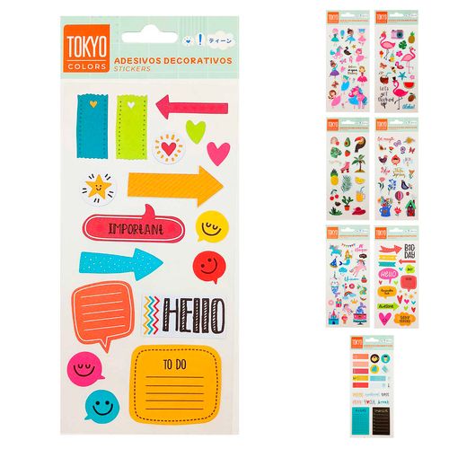 Cartela de Adesivos Decorativos 10x23cm em Plástico Tokyo Design