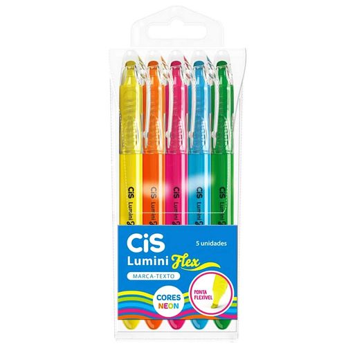 Jogo de Marca Texto Neon Flex 5 Peças Cis
