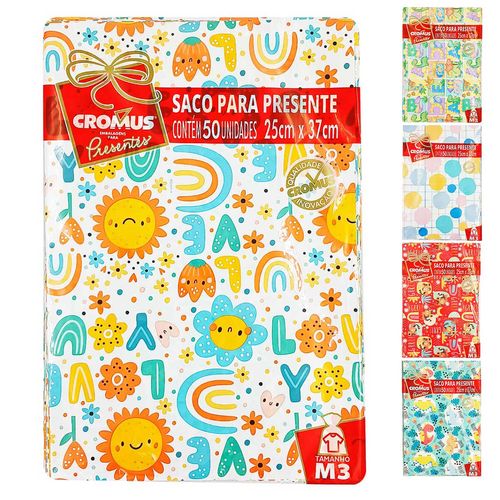 Saco P/ Presente Infantil 50 Unidades 25x37cm Cromus Embalagem