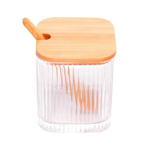 Porta Tempero C/ Colher 8x8x9,5cm em Vidro Lyor