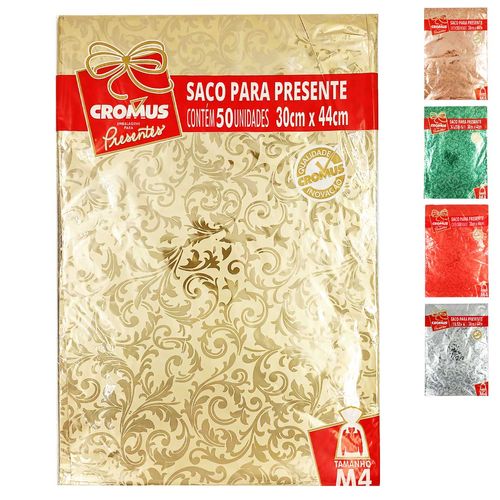 Saco de Presente Metalizado 30x44cm 50 unidades em Plástico Cromus