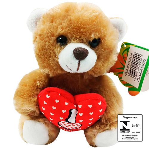 Urso de Pelúcia C/ Coração 15cm em Poliéster Fizzy