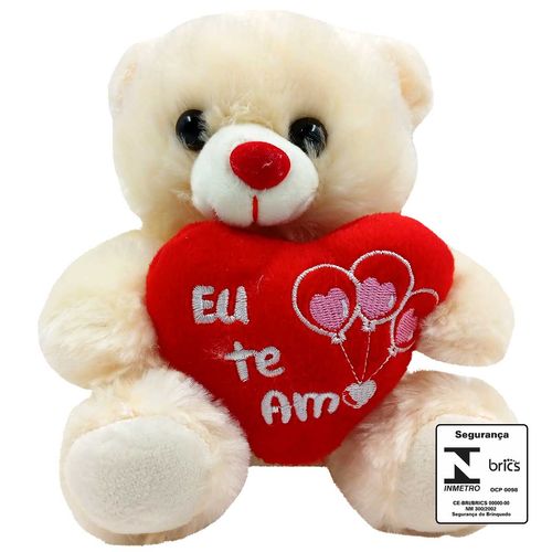Urso de Pelúcia C/ Coração 18cm em Poliéster Fizzy
