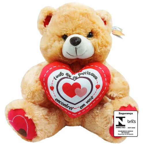 Urso de Pelúcia C/ Coração 30cm em Poliéster Fizzy