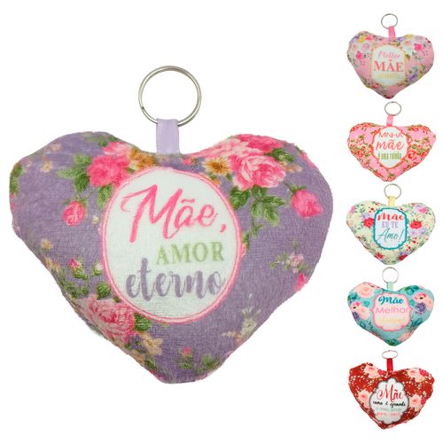 Chaveiro Coração Mãe C/ Frases 10x8cm em Poliéster Interponte