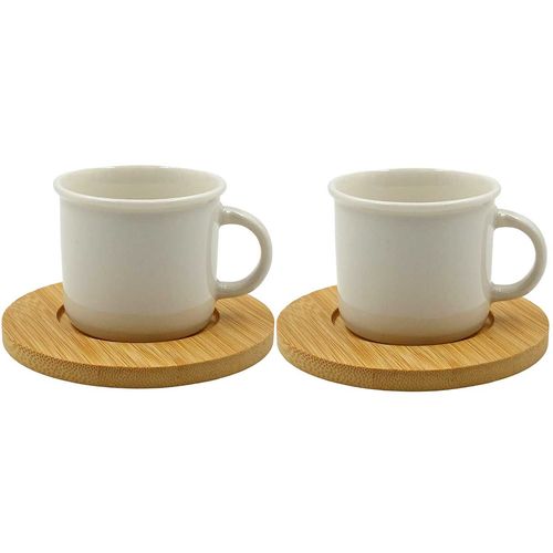 Jogo de Xícaras Iceland 4 Peças 80ml em Porcelana e Bambu Wincy