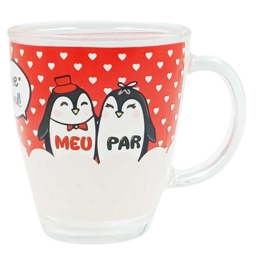 Caneca Pinguim Amor 380ml  em Vidro Kehome