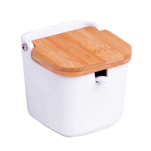 Saleiro C/ Tampa Bambu 9x8,5cm em Cerâmica Lyor