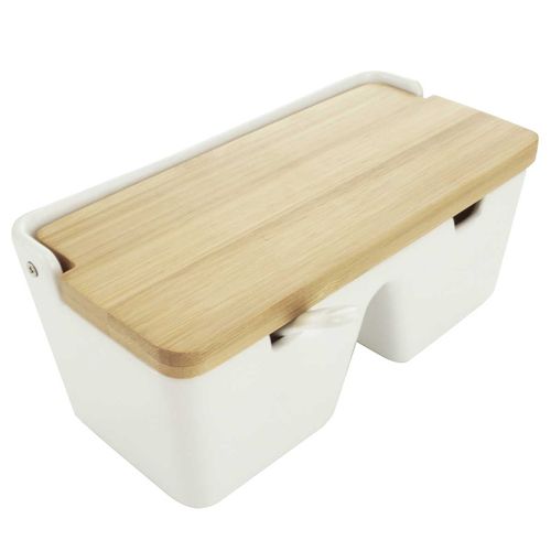 Saleiro De Mesa C/ 2 Divisórias 19x9x9cm em Cerâmica Lyor