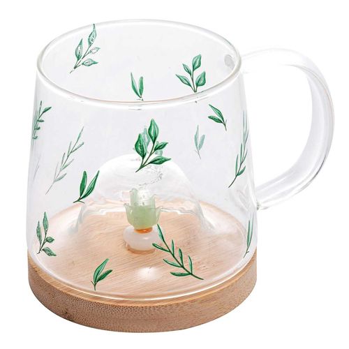 Caneca Suculenta C/ Pires Bambu 350ml em Vidro Lyor