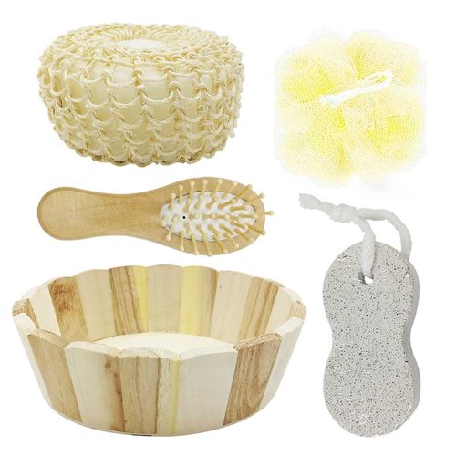 Kit Banho C/ Suporte  4 Peças 16cm em Madeira Sanxia