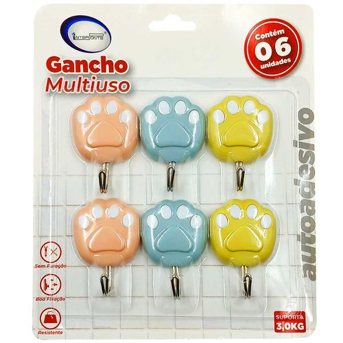 Gancho Multiuso Patinhas 6 Peças em Plástico Interponte