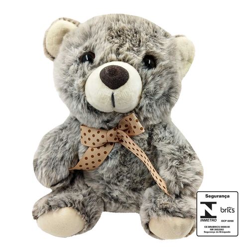 Urso de Pelúcia C/ Laço 17cm em Poliéster Fizzy