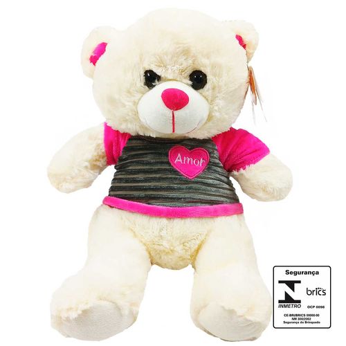 Urso de Pelúcia C/ Camiseta 25cm em Poliéster Fizzy