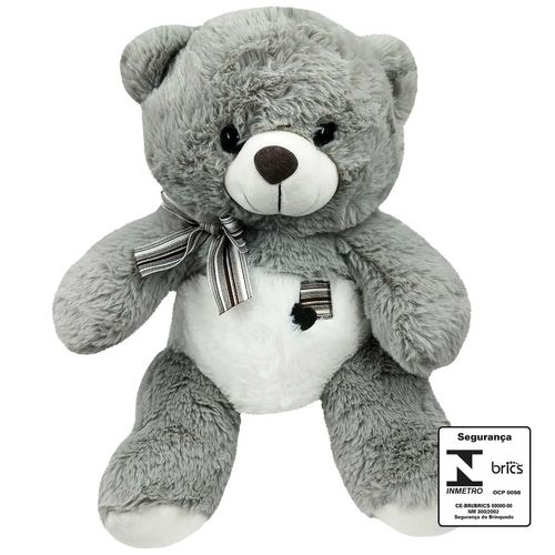 Urso de Pelúcia C/ Laço 37cm em Poliéster Fizzy