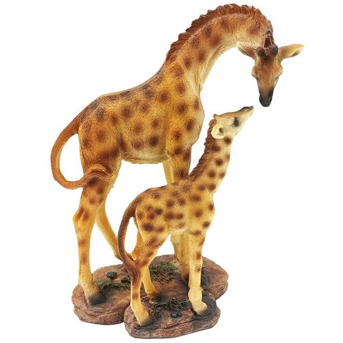 Girafa C/ Filhote Decorativa 19,5cm Em Resina Taimes