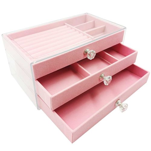 Porta Jóias Decorativo 3 Gavetas 23,5x15cm em Madeira e Acrílico FWB