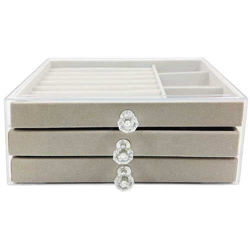 Porta Jóias Decorativo 3 Gavetas 23,5x15cm em Madeira e Acrílico FWB