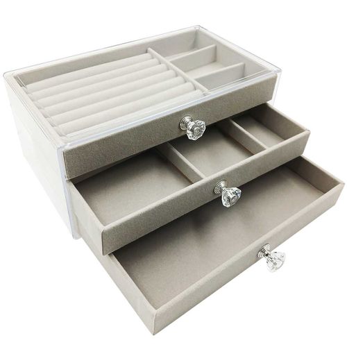 Porta Jóias Decorativo 3 Gavetas 23,5x15cm em Madeira e Acrílico FWB
