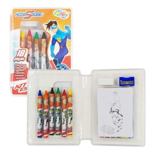 Kit Escolar Hero Squad 18 Peças 14x9,5cm em Plástico Wellmix