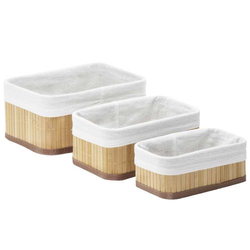 Kit Cesto Organizador 3 Peças Em Tecido E Bambu Lívon