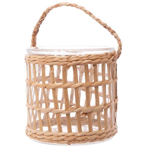 Castiçal C/ Fibra Natural 12,5x12cm em Vidro Wolff