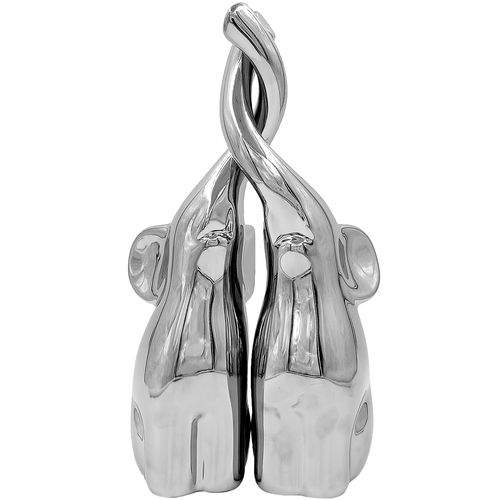 Casal Elefantes Decorativos 2 Peças 25cm em Cerâmica Taimes