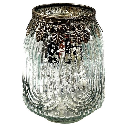 Castiçal Folhas Decorativo 11,5x6cm em Vidro Youbai
