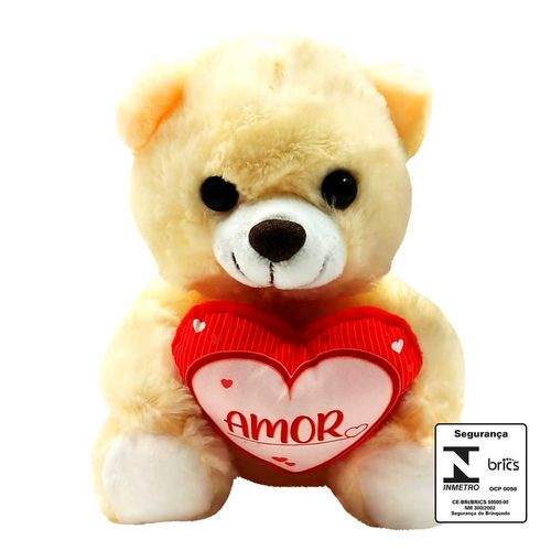 Urso De  Pelúcia C/ Coração 20cm em Poliéster Fizzy