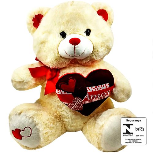 Urso de Pelúcia C/ Coração 43cm em Poliéster Fizzy