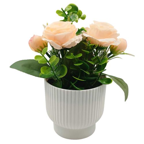 Vaso C/ Flor Rosa Artificial 20x9cm em Plástico FWB