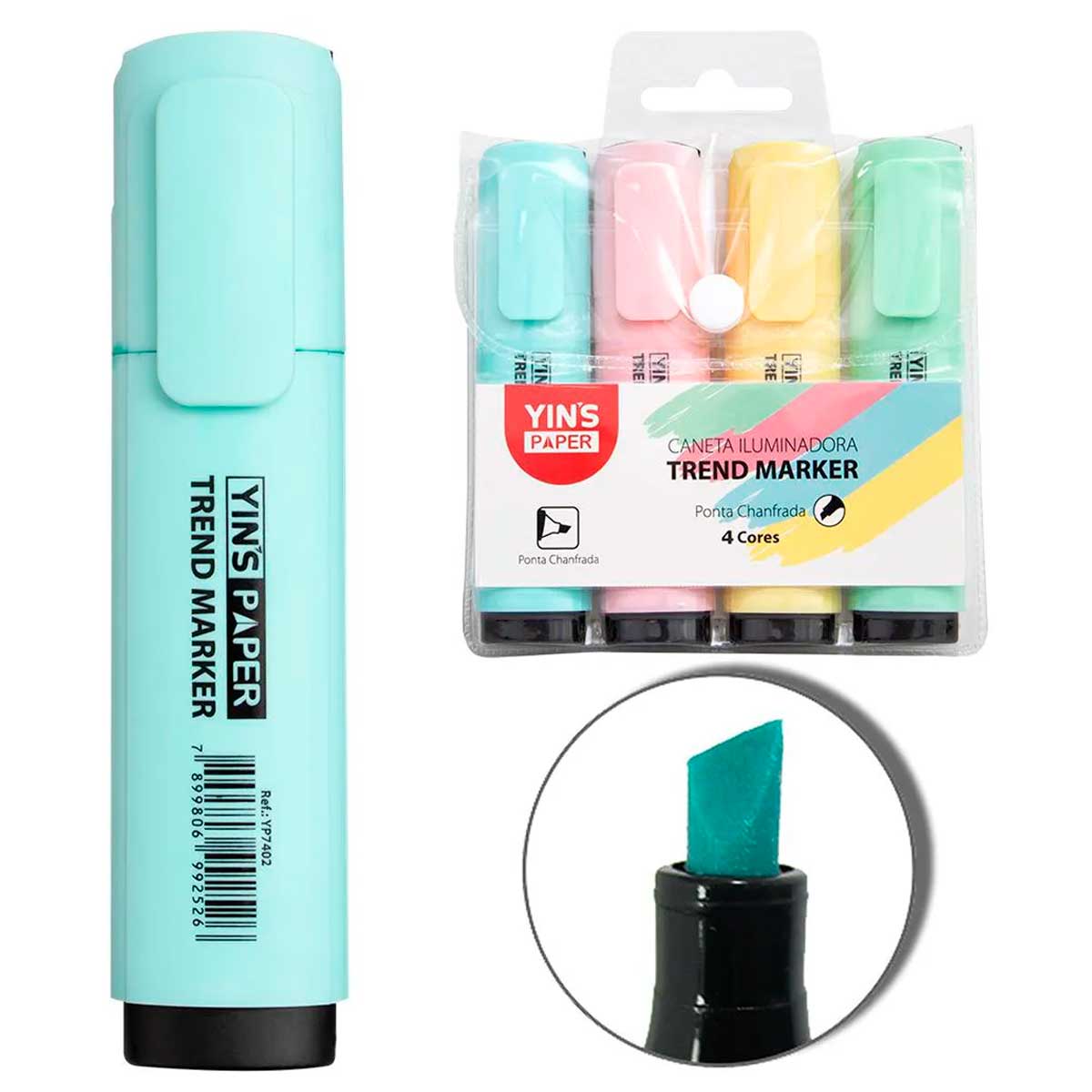 Jogo de Marca Texto Big Trend Marker 4 Cores em Plástico Yins Jogo de Marca Texto Big Trend Marker 4 Cores em Plástico Yins