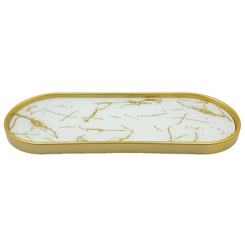Bandeja Decorativa Marmorizada 30x11cm Em Vidro FWB