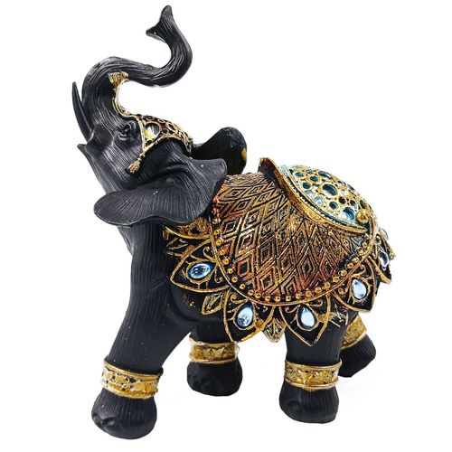 Elefante Decorativo Preto 12x13cm Em Resina Youbai