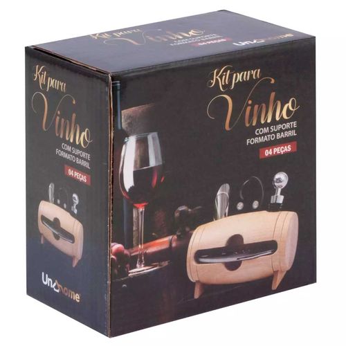 Kit Vinho Barril 4 Peças 13cm em Metal E Bambu UniHome