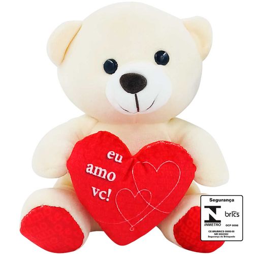 Urso De Pelúcia C/ Coração 15cm em Poliéster Fizzy