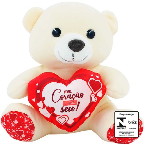 Urso De Pelúcia C/ Coração 15cm em Poliéster Fizzy