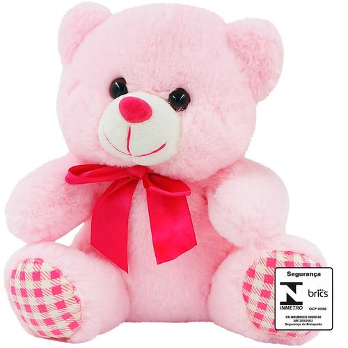 Urso De Pelúcia C/ Laço 20cm em Poliéster Fizzy